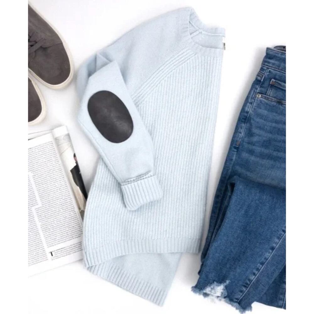 J.Crew Factory Size Large Warmspun Elbow Patch Sweater Pale Blue Preppy